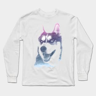 Husky Superimposed Watercolor Long Sleeve T-Shirt